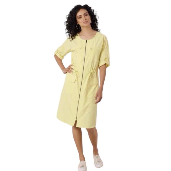 Soft Surroundings Go Lively Traverse Dress 2X Yellow Zip Midi Shirt Pockets - Picture 1 of 12
